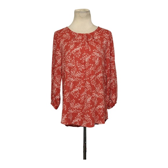 41 Hawthorne Clarita Orange Floral Front Pleat Detail 3/4 Sleeves Blouse size S - Picture 10 of 12